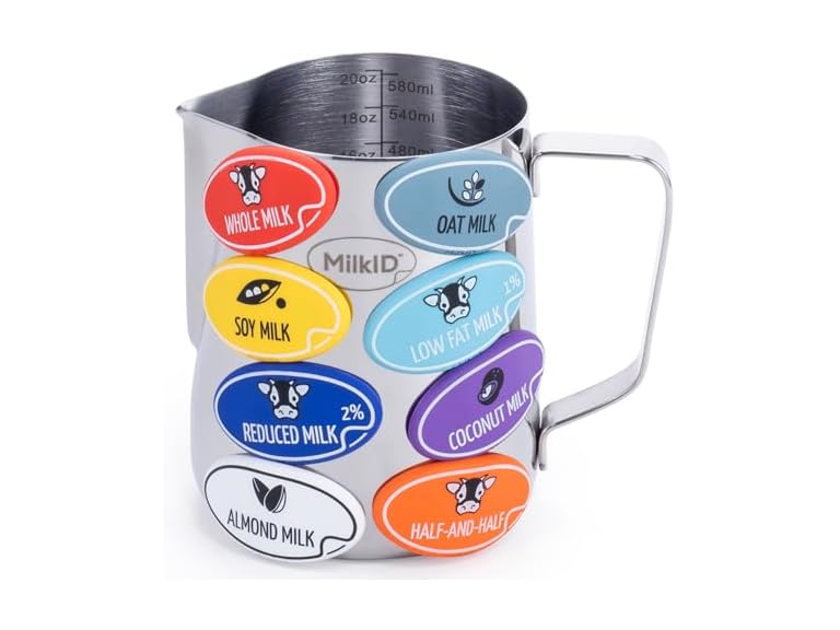 MilkID Milk Frothing Pitcher with Snap-On Labels