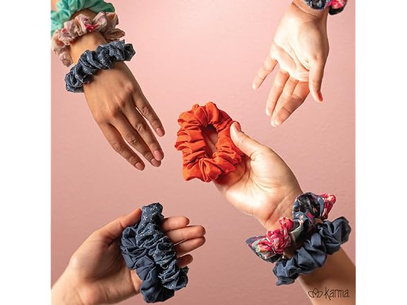 Karma Slim Hair Scrunchies 100 Piece Gray Floral