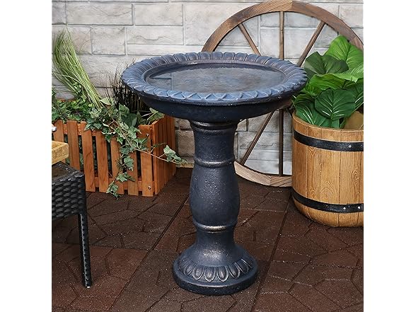 Sunnydaze 26” H Concrete Bird Bath Patina Blue