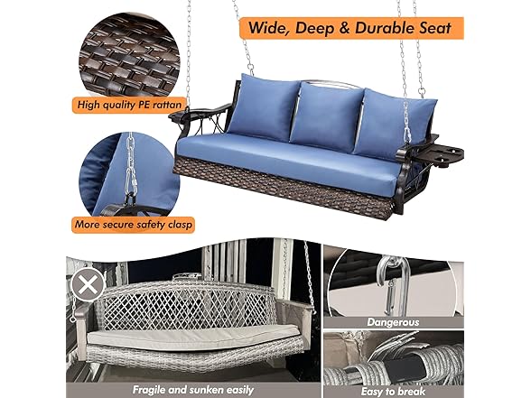 ZZW Heavy Duty 900 LBS Porch Swing Chair