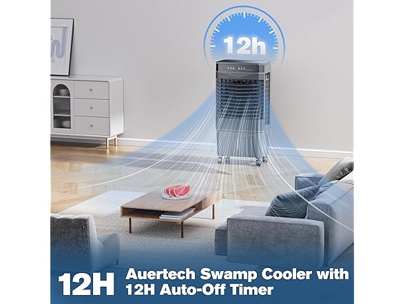 Auertech 5.5 Gal Swamp Cooler, 1800 CFM Evaporative Air Cooler with 3 Speeds, 12H Timer, 120°Oscillation, Windowless Room Cooling Fan with 4 Ice Packs, Portable Air Cooler for Indoor, Garage, Bedroom (Open Box)