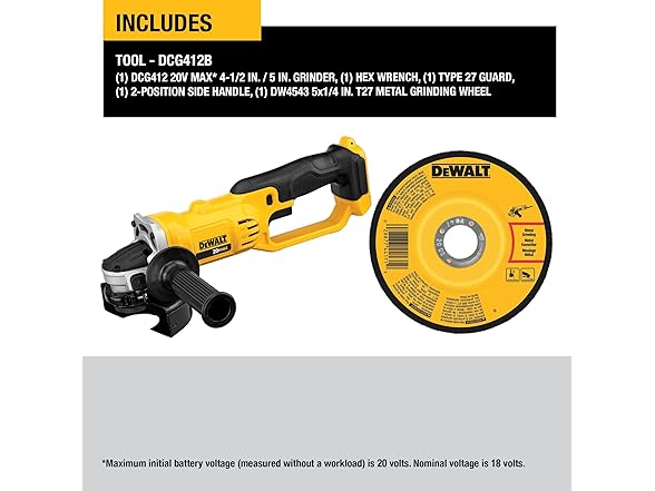 DEWALT DCG412B 20V MAX 4-1/2 Inch Angle Grinder, Bare Tool