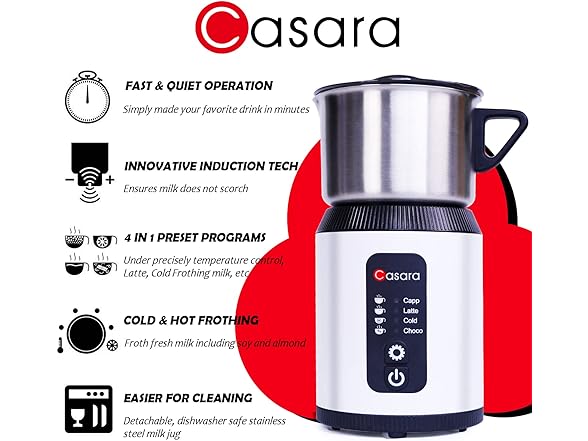 Casara 4-in-1 Electric Milk Steamer