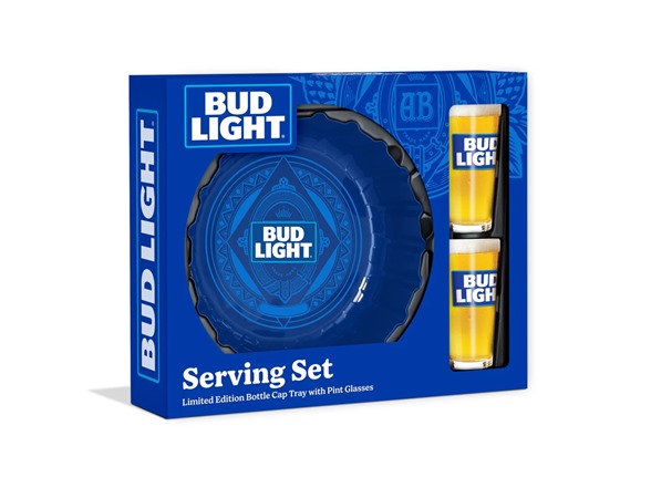 Bud Light Set w/ Bottle Cap Tray and Pint Glasses