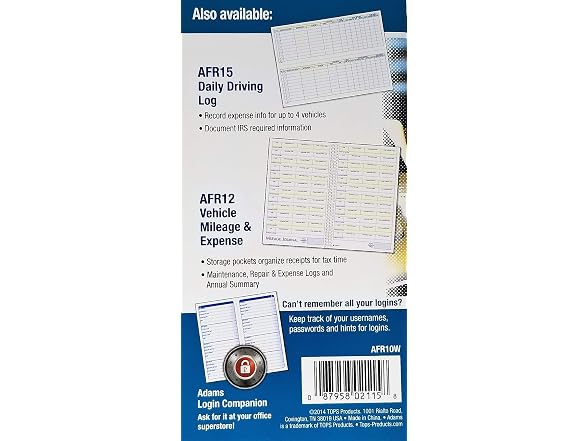 Adams AFR10W Mileage Journal (1 Pack)