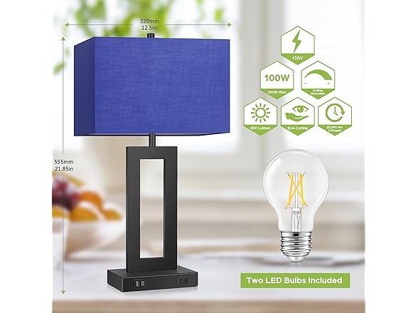TOBUSA Set of 2 Touch Control Table Lamps with 2 USB Ports