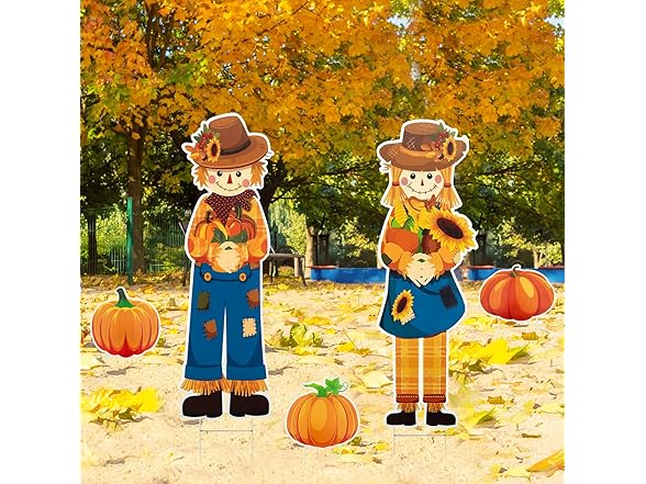 Lecheme Fall Yard Signs 5 PCS Scarecrow