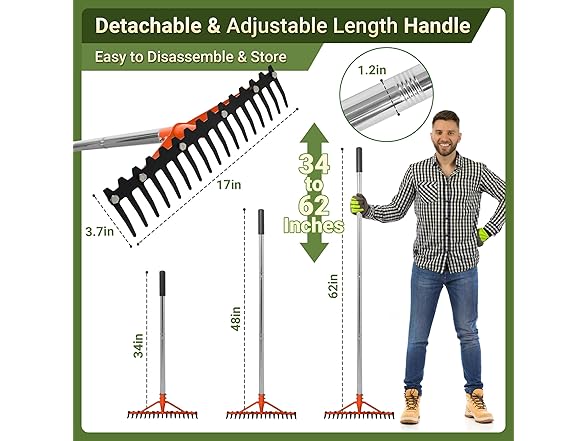 CKLT 17-Tine Garden Rake 62in Handle