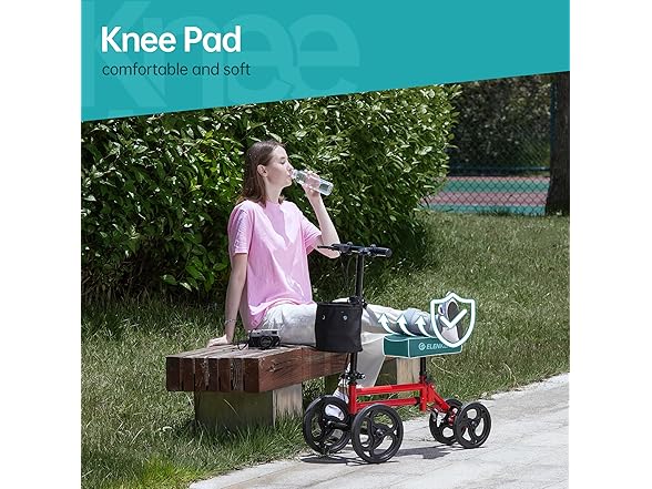 ELENKER Knee Scooter Economy Knee Walker with Dual Braking System for Injury or Surgery to The Foot, Ankle Injuries Dark Red (Open Box)
