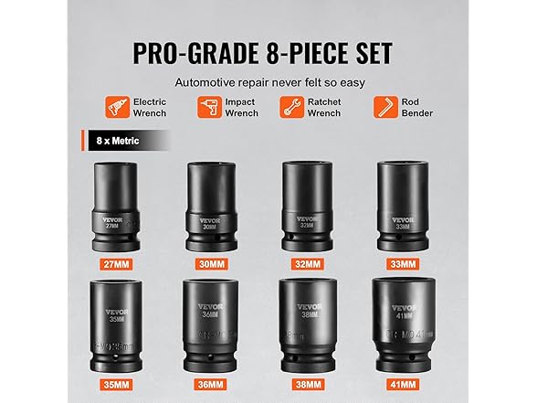 VEVOR 1" Drive Impact 8 Piece Deep Socket Set Metric