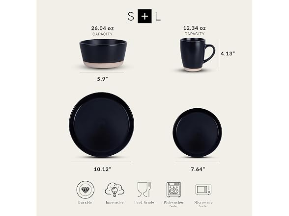Stone Lain Jules 16Pc Dish Set, Black