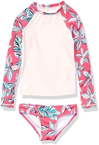 Kanu Surf Girls' Long Sleeve Rashguard UPF 50+ Two Piece Swim Set, Charlotte Pink, 10