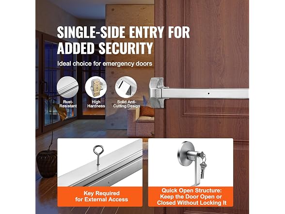 Door Push Bar Panic Exit Device, 31” Stainless