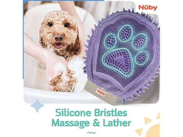 Nuby Pet Grooming Glove with Silicone Bristles, Pink