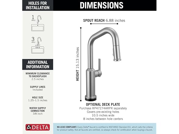 Delta Cordova Brushed Nickel Touchless Bar Sink Faucet, Arctic