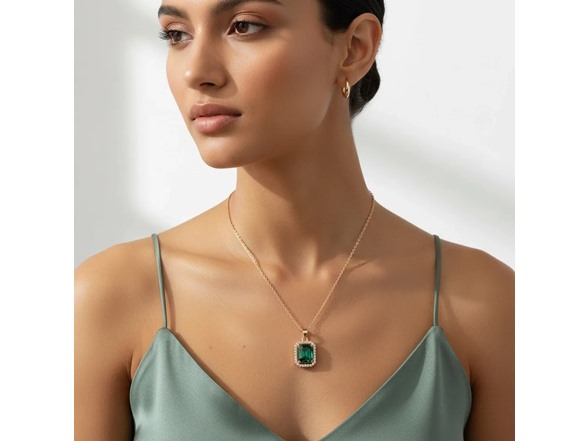Green Crystal CZ Halo Necklace