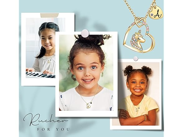 Rucher Unicorn Necklace Girls Initial Heart