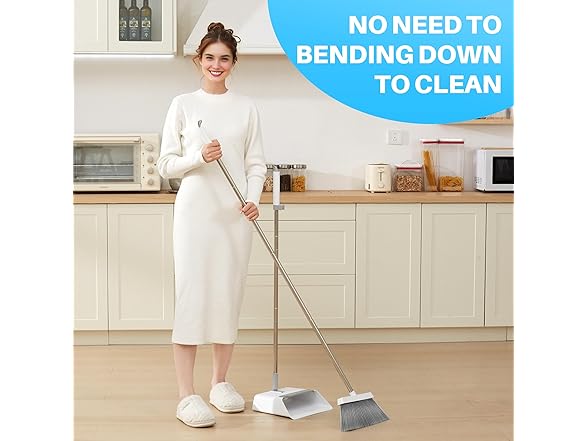 JOYMOOP White Broom and Dustpan Set