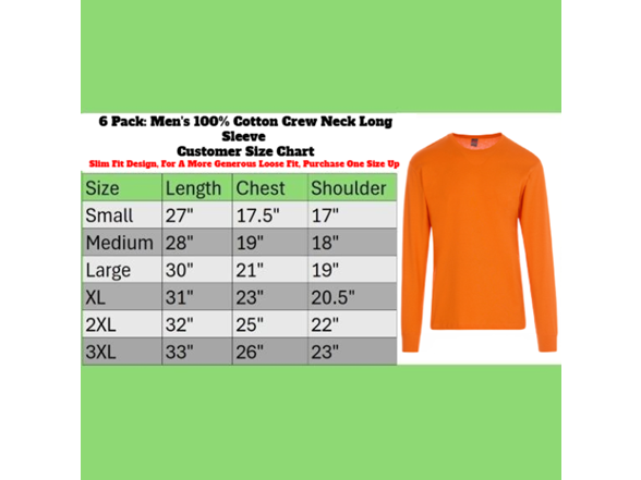 6Pk Mens Safety Orange L/S Shirts
