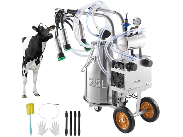 Electric Cow Milking Machine, 6.6 Gal / 25 L 304