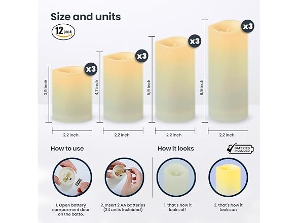 Set of 12 Flameless LED Candles with Remote Control