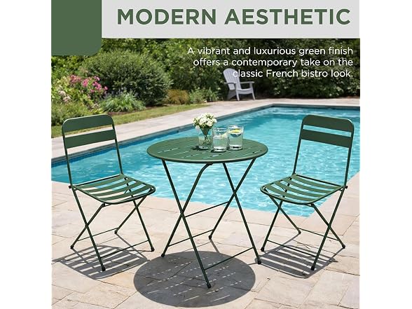 3-Piece Green Metal Folding Bistro Set - Gallery 2