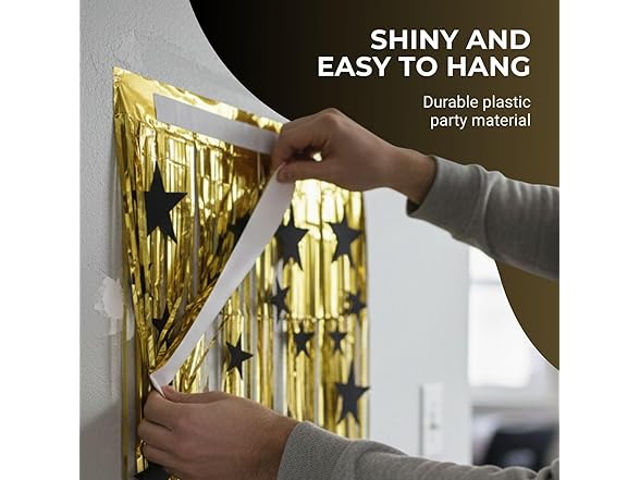 Gold Metallic Fringe Door Curtain with Black Stars