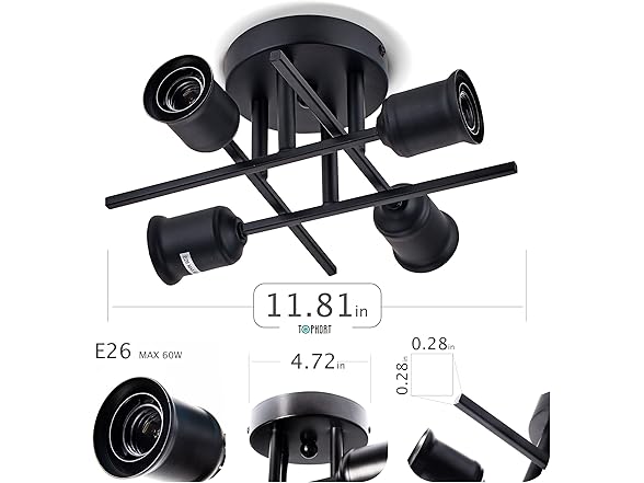 TOPHORT Semi Flush Mount Ceiling Fixture