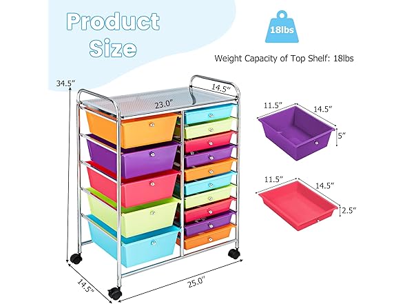 COSTWAY BC891225050046 15 Drawer Rolling Storage Cart