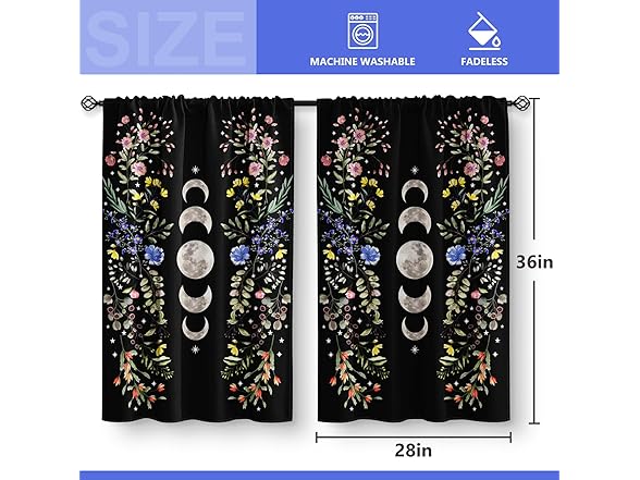 Boho Moon Floral Kitchen Curtains