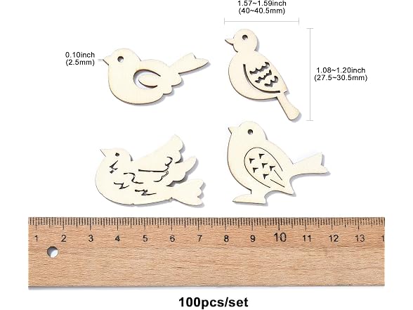 Stiesy 200 Pcs Mini Bird Wood DIY Crafts
