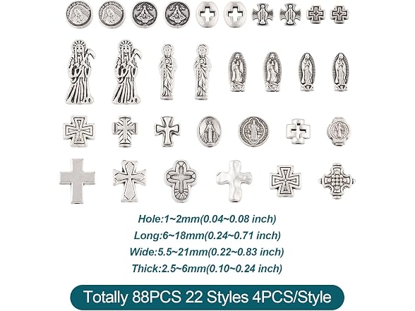 Pandahall 88Pcs Antique Silver Tibetan Cross Beads