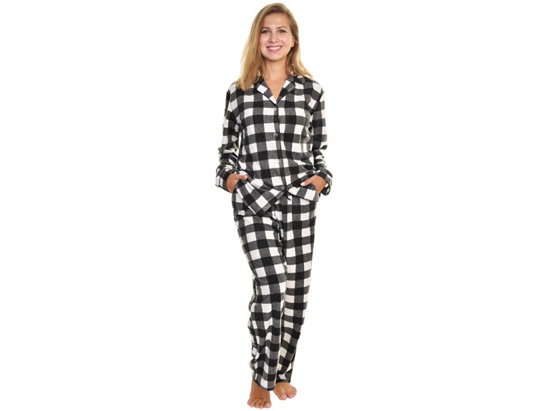 Angelina Women's Cozy Fleece Notch Collar Pajama Set with Pockets