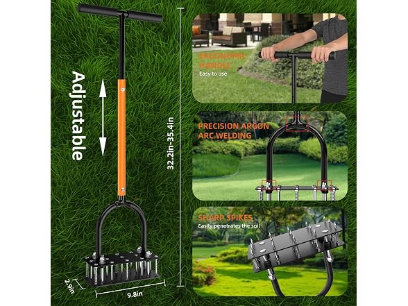 GAINO Manual Lawn Aerator Tool 15 Spikes