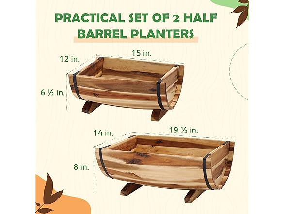IDZO Solid Acacia Wood Half Barrel Planters