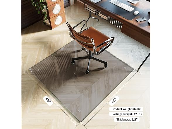 Koonmi Grey Glass Chair Mat 46" x 46"