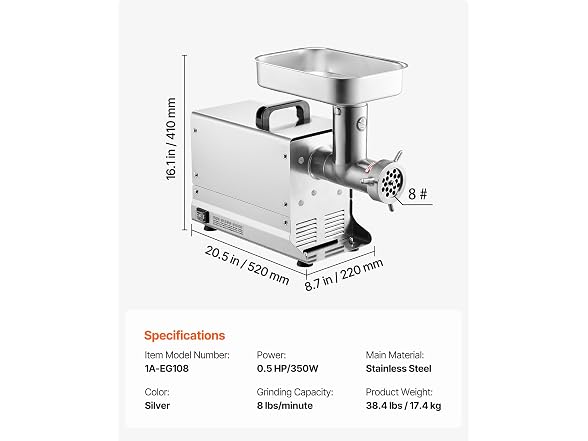 Meat Grinder, 7 Lbs/Min Capacity Electric Meat