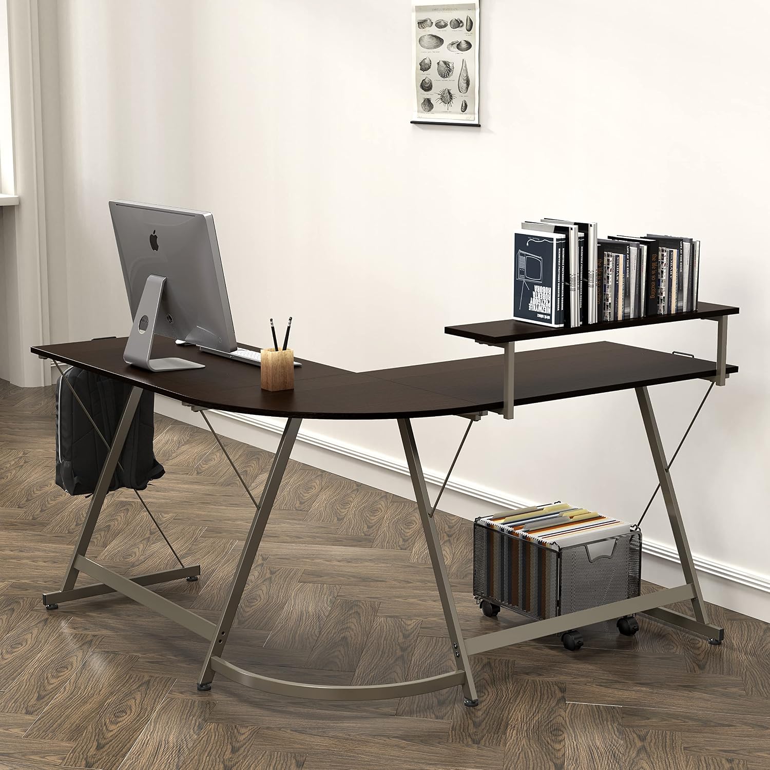 SHW L-Shaped Corner Desk w/Monitor Stand and Drawer - Gallery 12