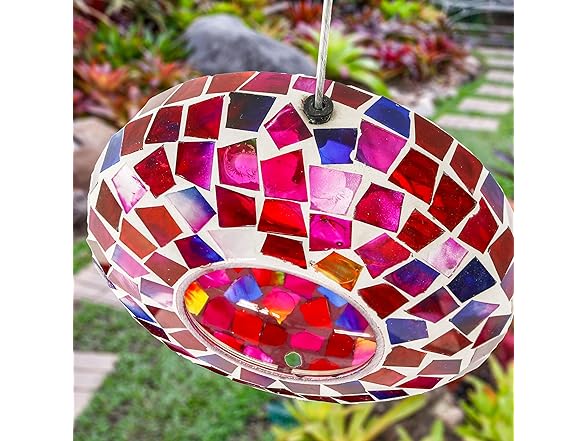 Sunnydaze 6-Inch Glass Mosaic Hanging Bird Feeder, Crimson Mosaic