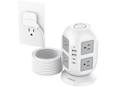 $24.99, Was $39.99, 37% Off! TESSAN 10ft Cord Power Tower (8 Outlets, 2 USB-C, 2 USB-A) dealfomo
