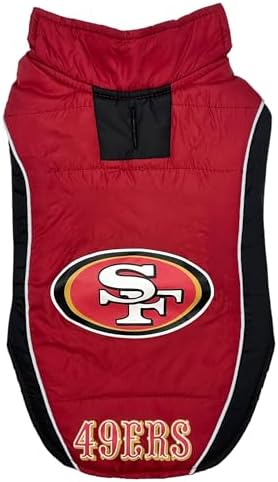 NFL San Francisco 49ers Puffer Vest for Dogs & Cats, Size Large. Warm, Cozy, and Waterproof Dog Coat, for Small and Large Dogs/Cats. Best NFL Licensed PET Warming Sports Jacket