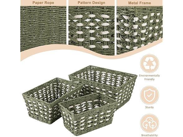 OIAHOMY Wicker Storage Baskets, Green & White