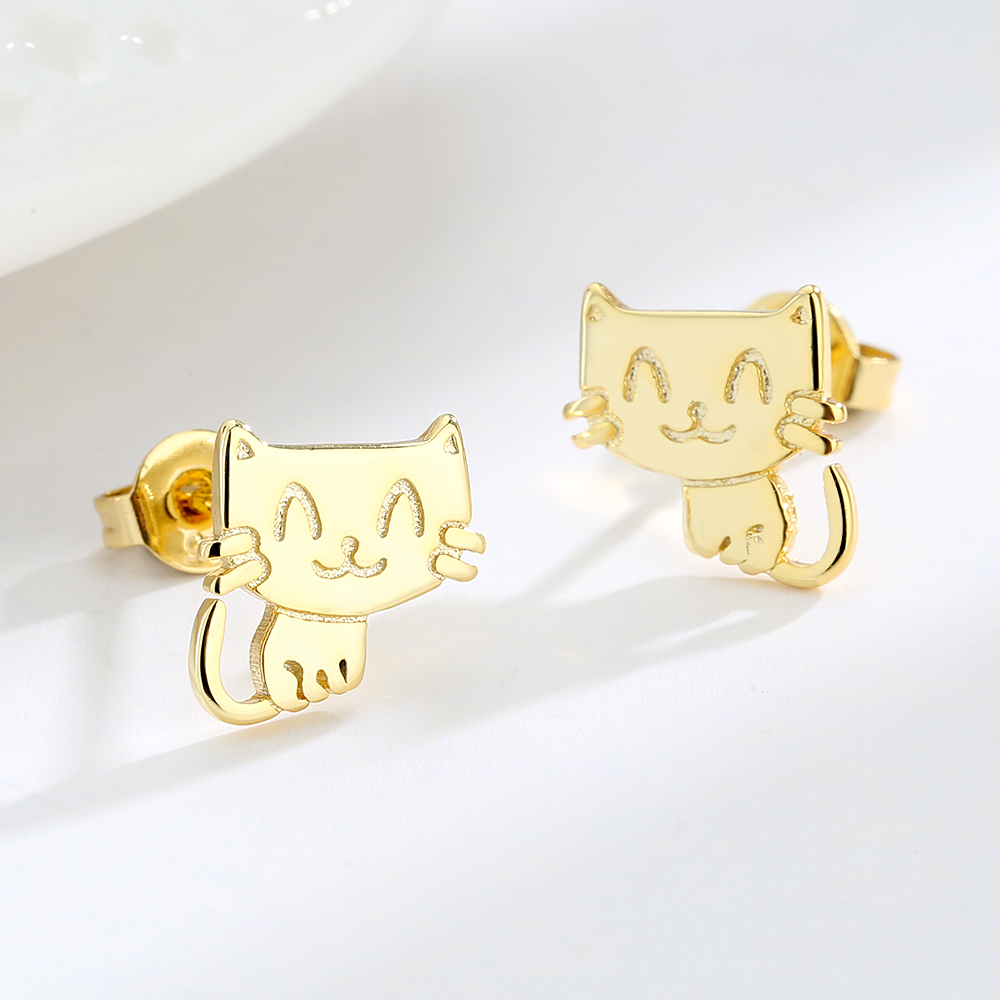 Sterling Silver Cat Earrings - Gallery 8
