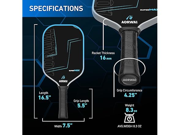 Pickleball Paddles, Carbon Fiber 16mm Core