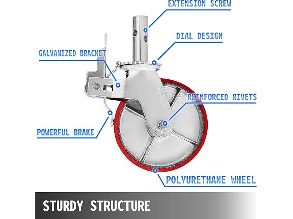 Scaffolding Wheels Set, Heavy Duty 4-Pack 8\"