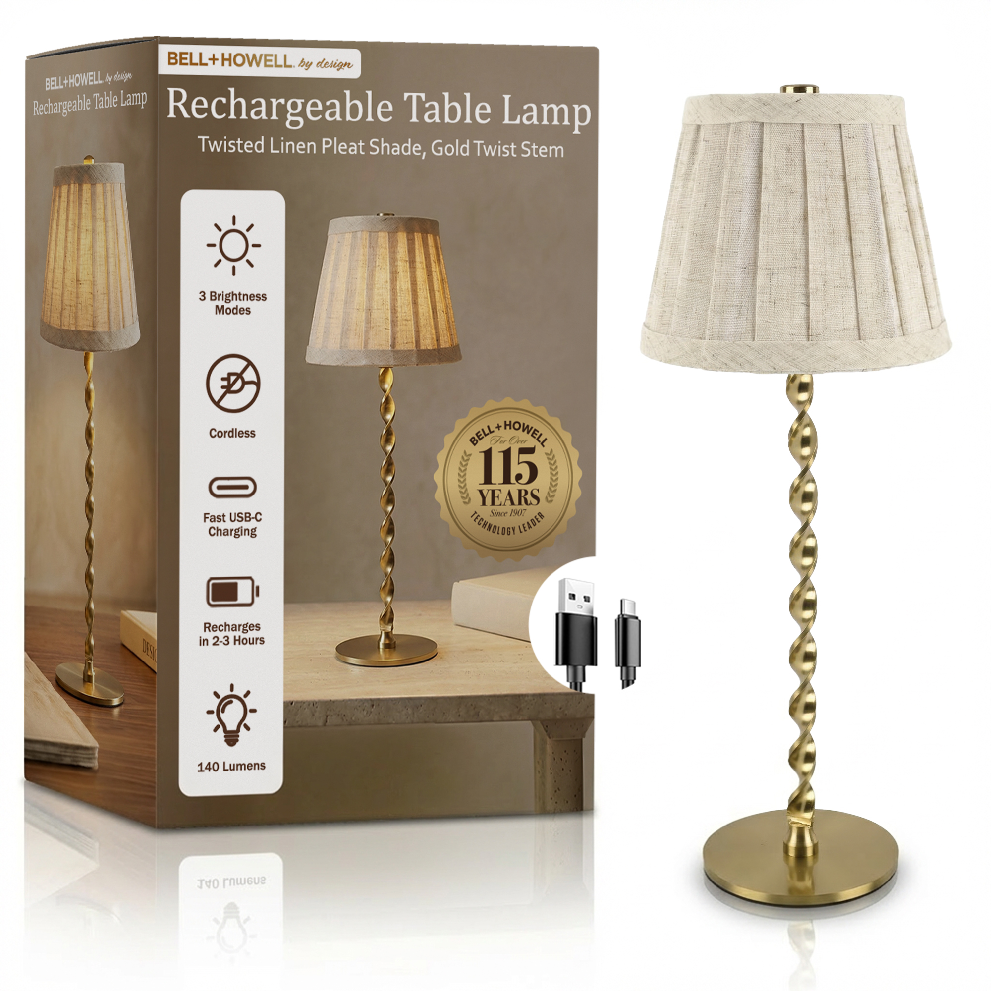 Twist Stem Wide Pleated Lamp - Gallery 17