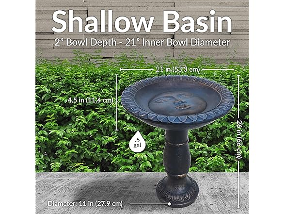 Sunnydaze 26” H Concrete Bird Bath Patina Blue