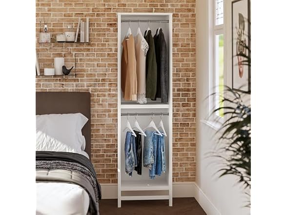 Systembuild Evolution Luxe 2-Shelf Double Clothing Rod Closet Tower, Ivory Oak