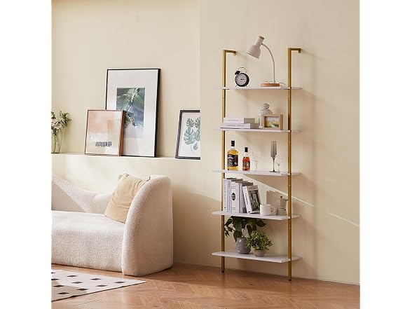 Ladder Shelf, 5-Tier Bookshelf 24x11.8in White