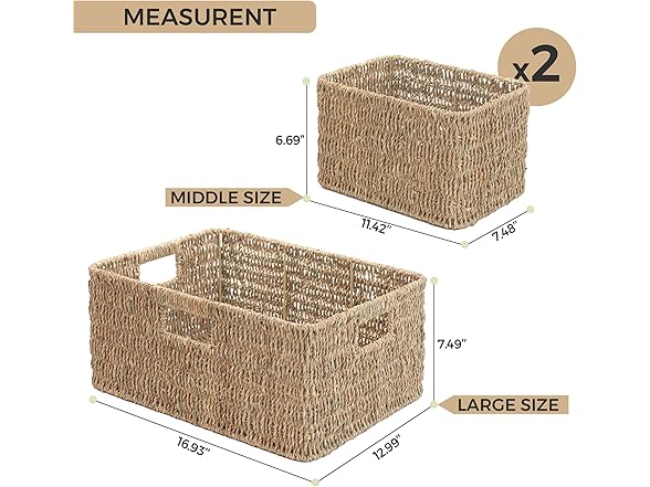 JS HANGER Set of 3 Natural Wicker Storage Baskets